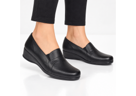 Pantofi damă negri din piele naturală cu talpă tip pană P12N2
